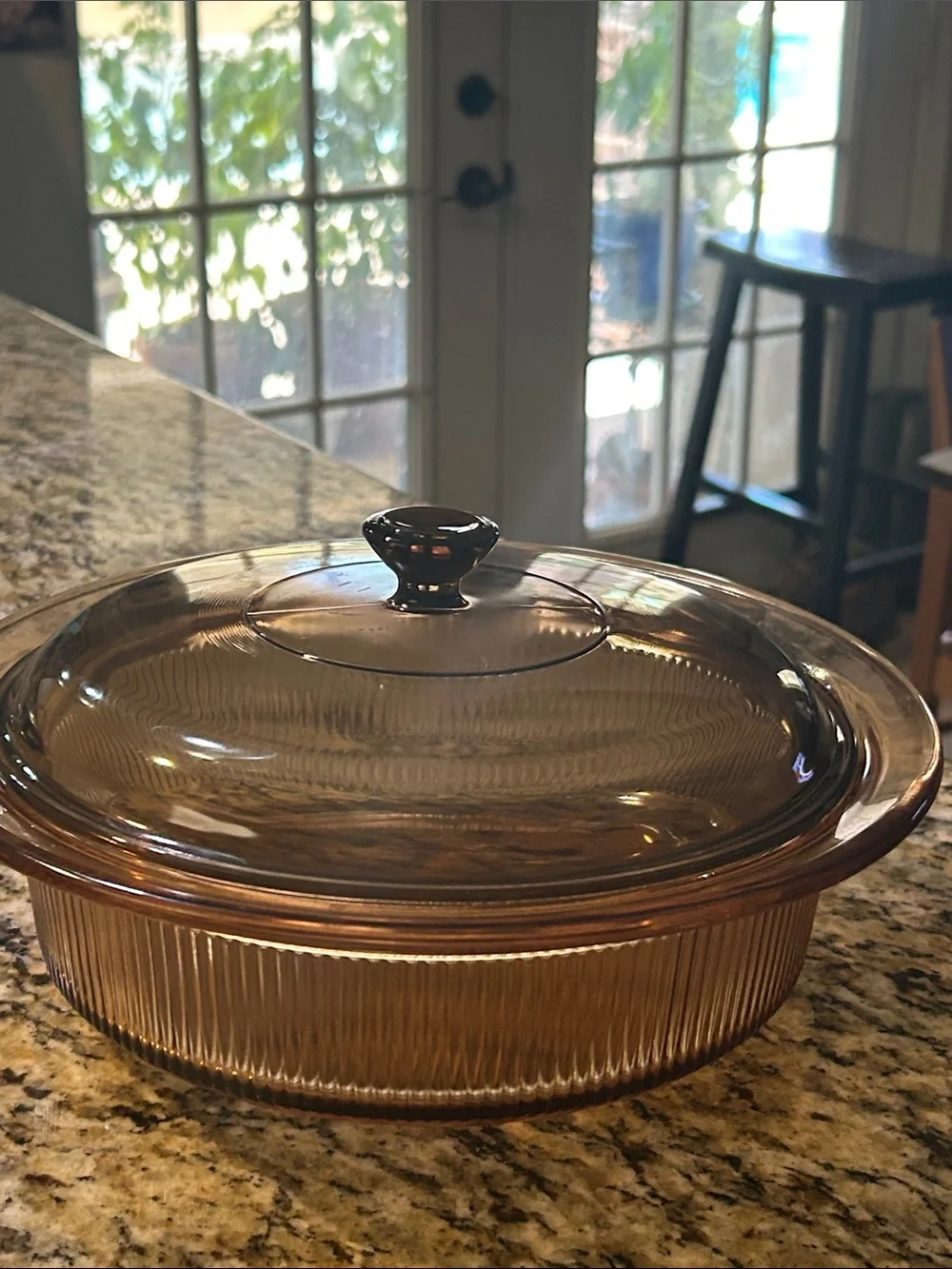 Vision Amber Glass Covered Casserole Dish - Microwave Stovetop Refrigerator Dish